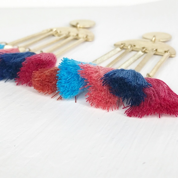 Geometric Distressed Metal Tassel Drop Earrings - Picture 4 of 7